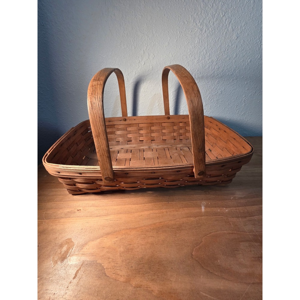 Longaberger Handwoven USA Rectangular Basket Dual Swing Handles Farmhouse Decor